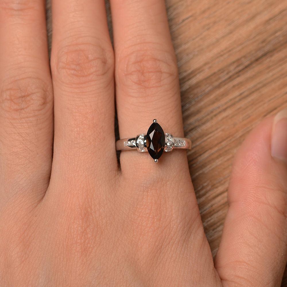 Marquise Cut Smoky Quartz  Wedding Rings - Palmary