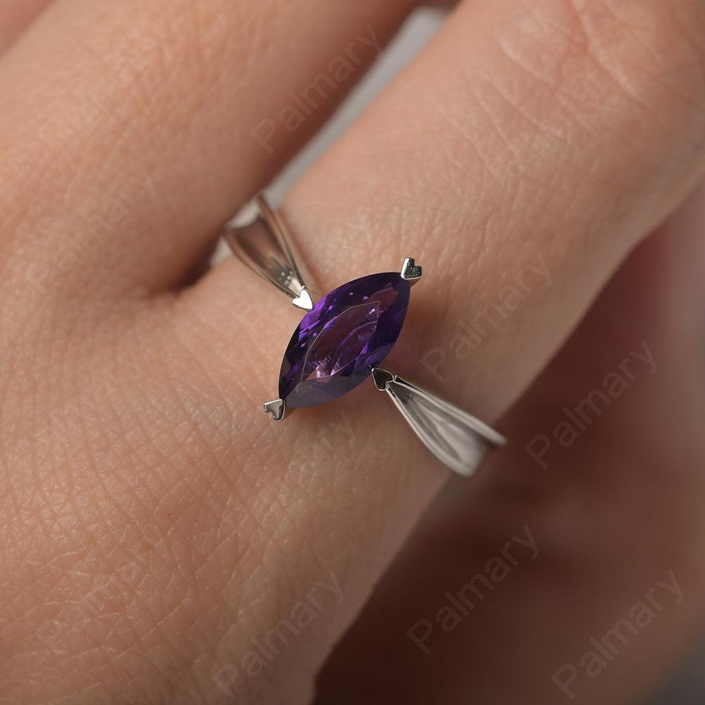 Marquise Cut Amethyst Solitaire Rings - Palmary