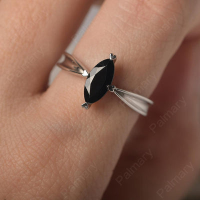 Marquise Cut Black Spinel Solitaire Rings - Palmary