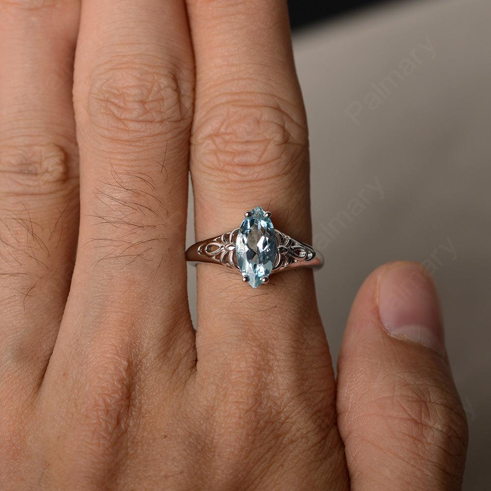 Marquise Cut Aquamarine Cocktail Ring - Palmary