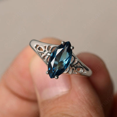 Marquise Cut London Blue Topaz Cocktail Ring - Palmary