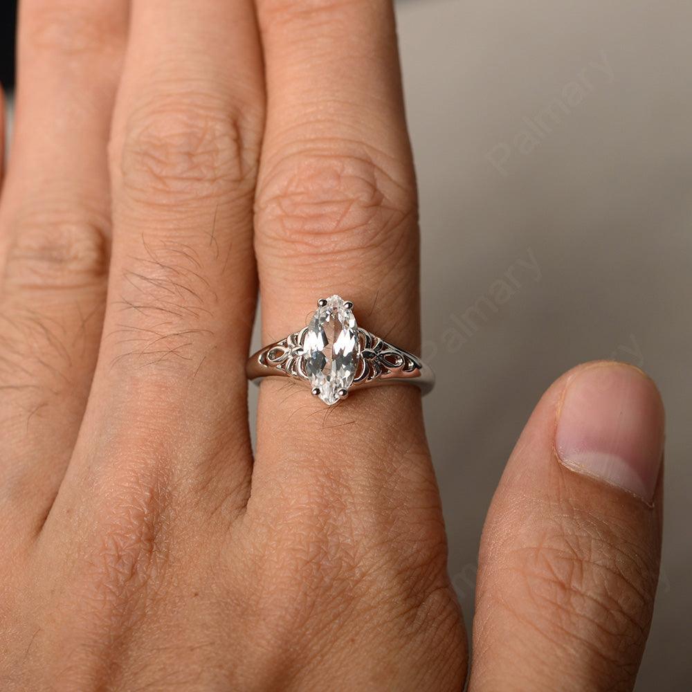 Marquise Cut White Topaz Cocktail Ring - Palmary