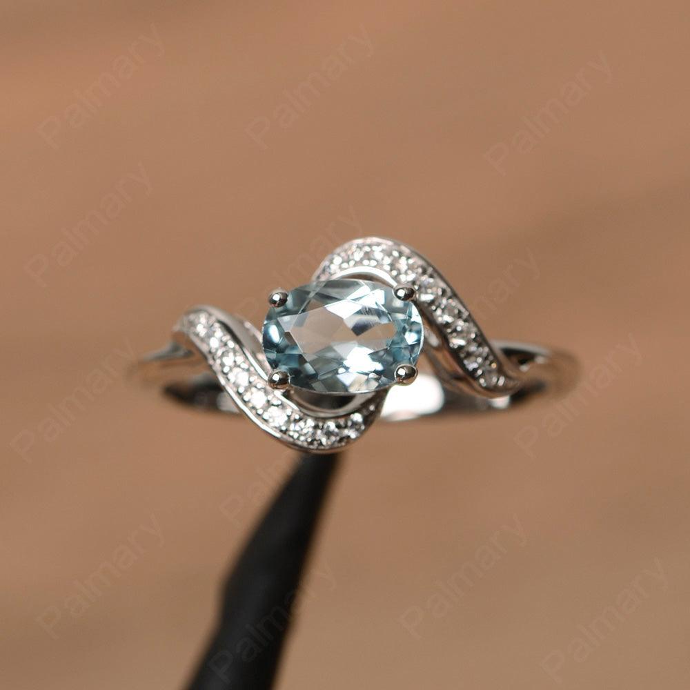 Oval Aquamarine Promise Rings - Palmary