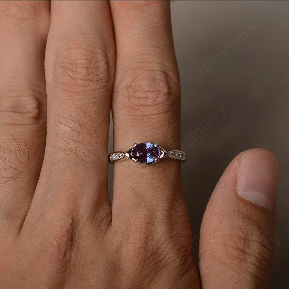 East West Oval Cut Alexandrite Wedding Ring - Palmary