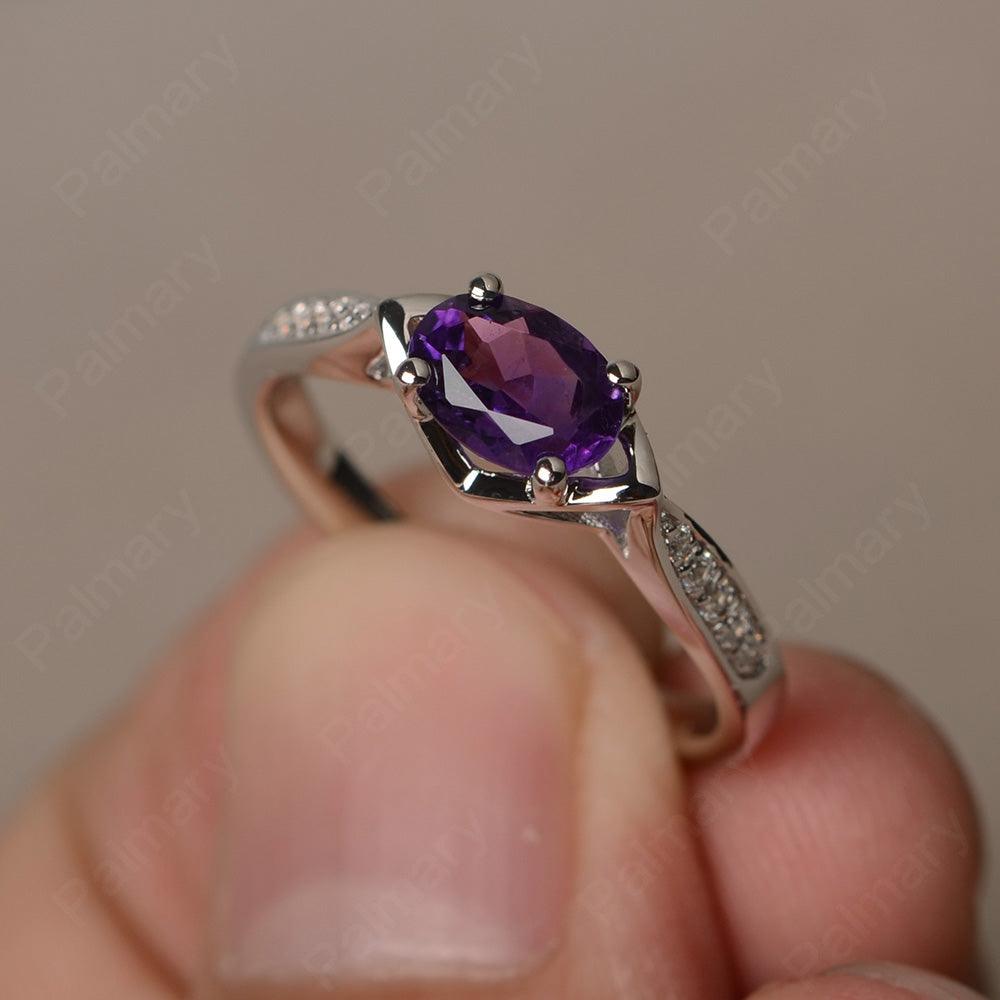 East West Oval Cut Amethyst Wedding Ring - Palmary