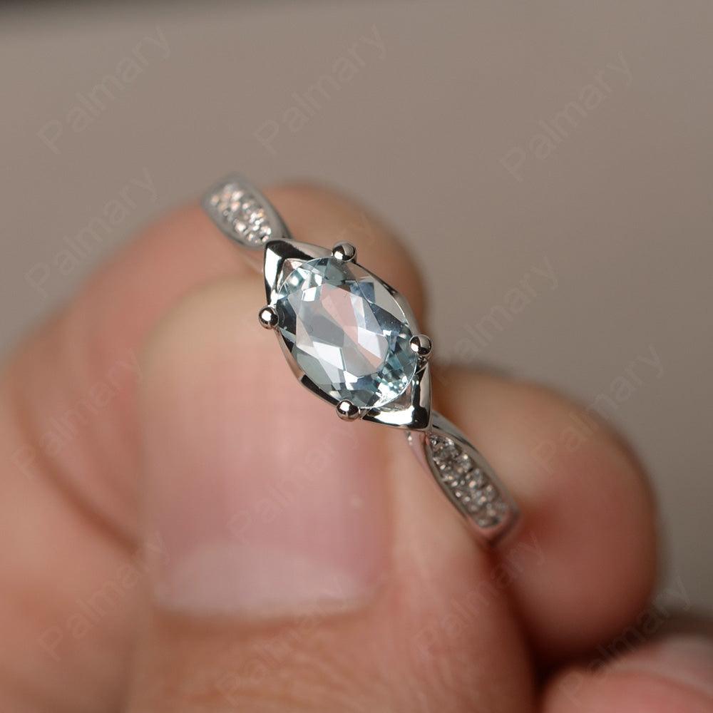 East West Oval Cut Aquamarine Wedding Ring - Palmary