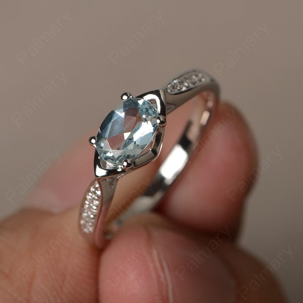 East West Oval Cut Aquamarine Wedding Ring - Palmary