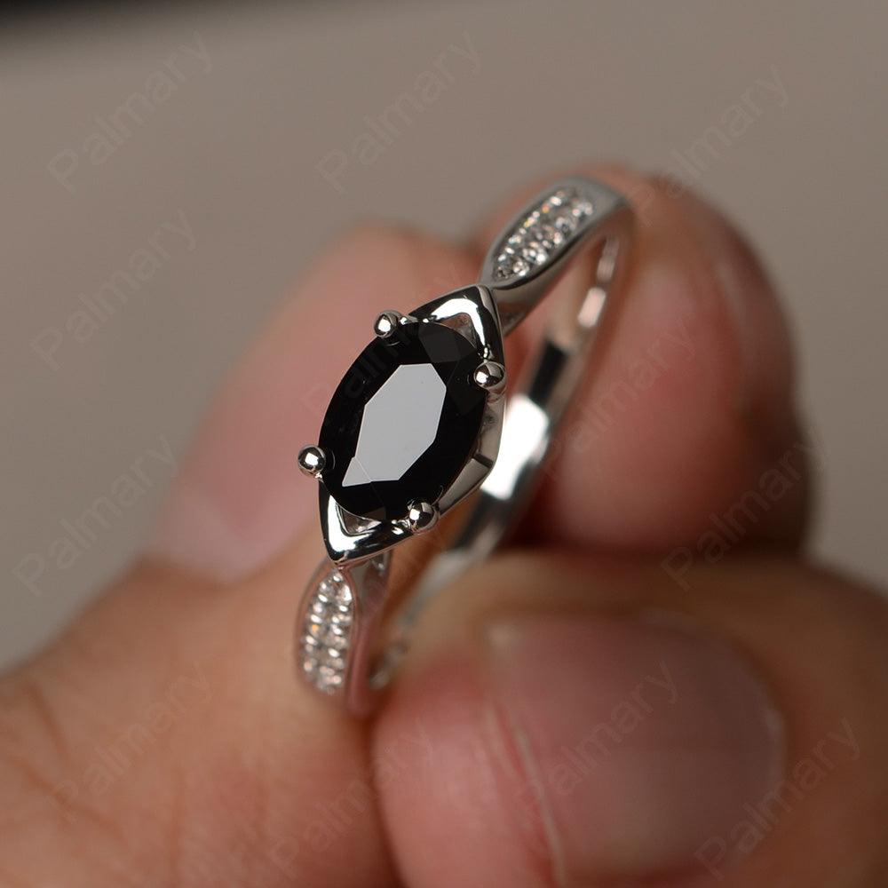 East West Oval Cut Black Spinel Wedding Ring - Palmary