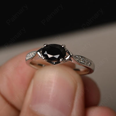 East West Oval Cut Black Spinel Wedding Ring - Palmary
