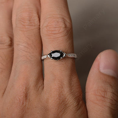 East West Oval Cut Black Spinel Wedding Ring - Palmary