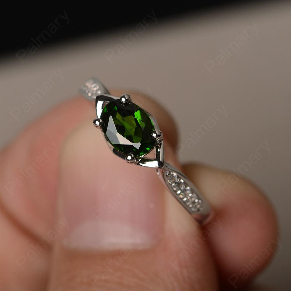 East West Oval Cut Diopside Wedding Ring - Palmary