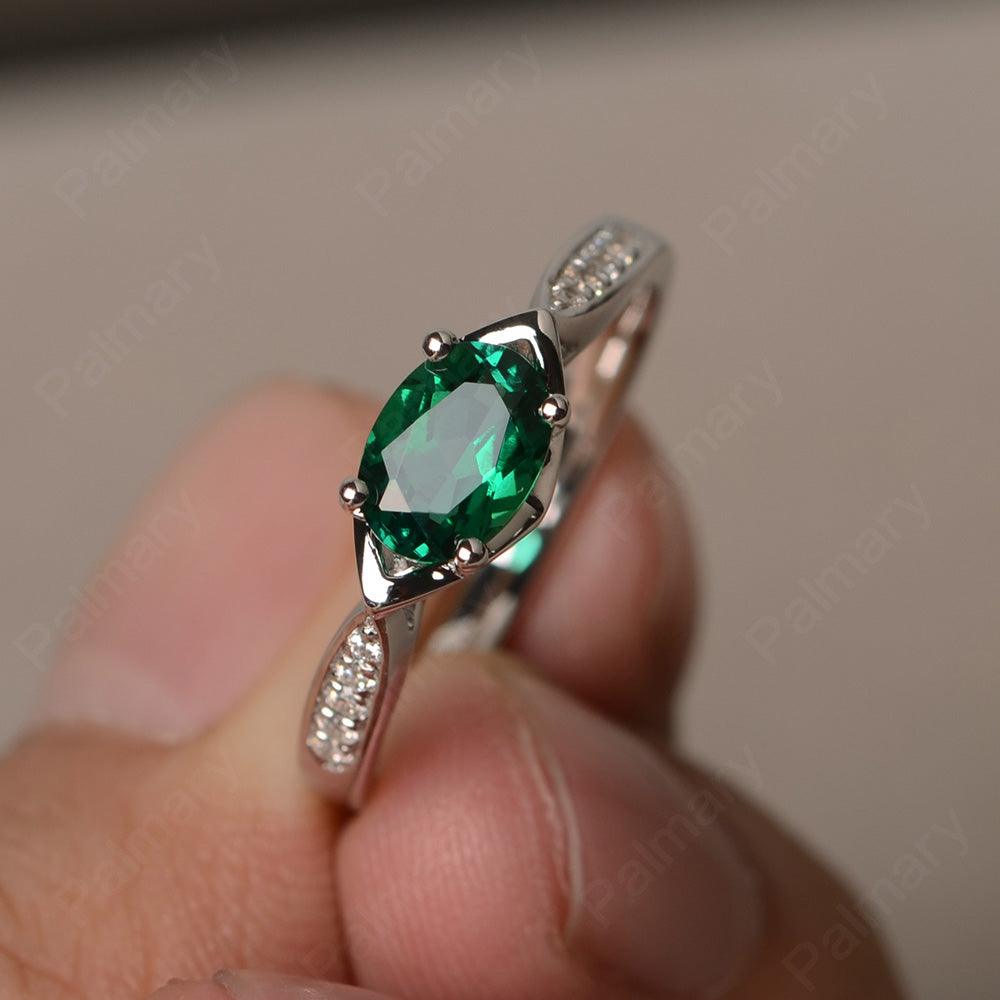 East West Oval Cut Emerald Wedding Ring - Palmary