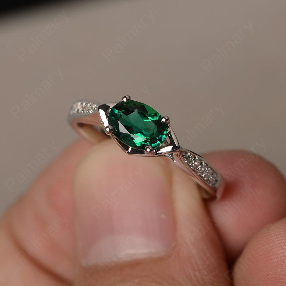 East West Oval Cut Emerald Wedding Ring - Palmary