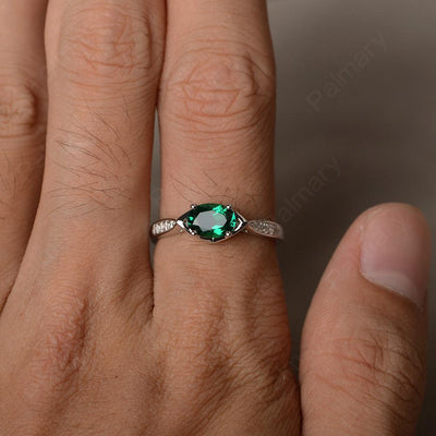East West Oval Cut Emerald Wedding Ring - Palmary