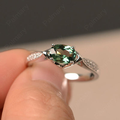 East West Oval Cut Green Sapphire Wedding Ring - Palmary