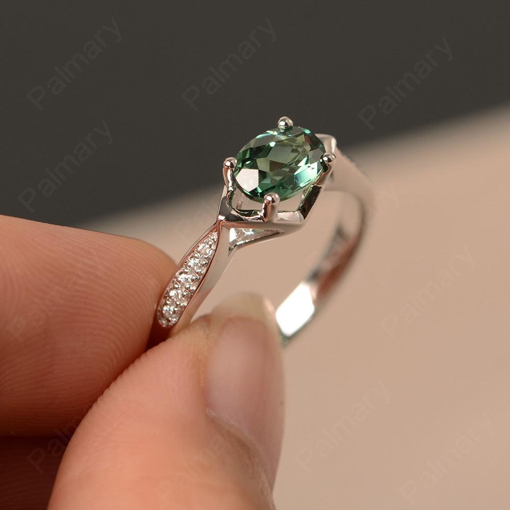 East West Oval Cut Green Sapphire Wedding Ring - Palmary