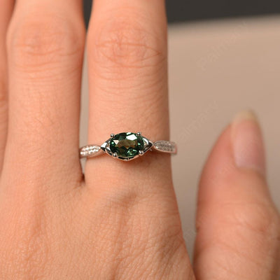 East West Oval Cut Green Sapphire Wedding Ring - Palmary