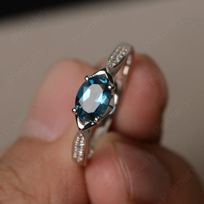 East West Oval Cut London Blue Topaz Wedding Ring - Palmary