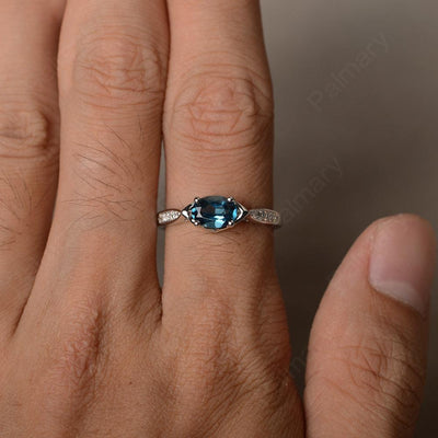 East West Oval Cut London Blue Topaz Wedding Ring - Palmary