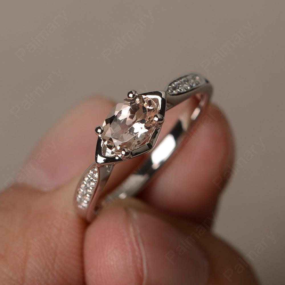 East West Oval Cut Morganite Wedding Ring - Palmary