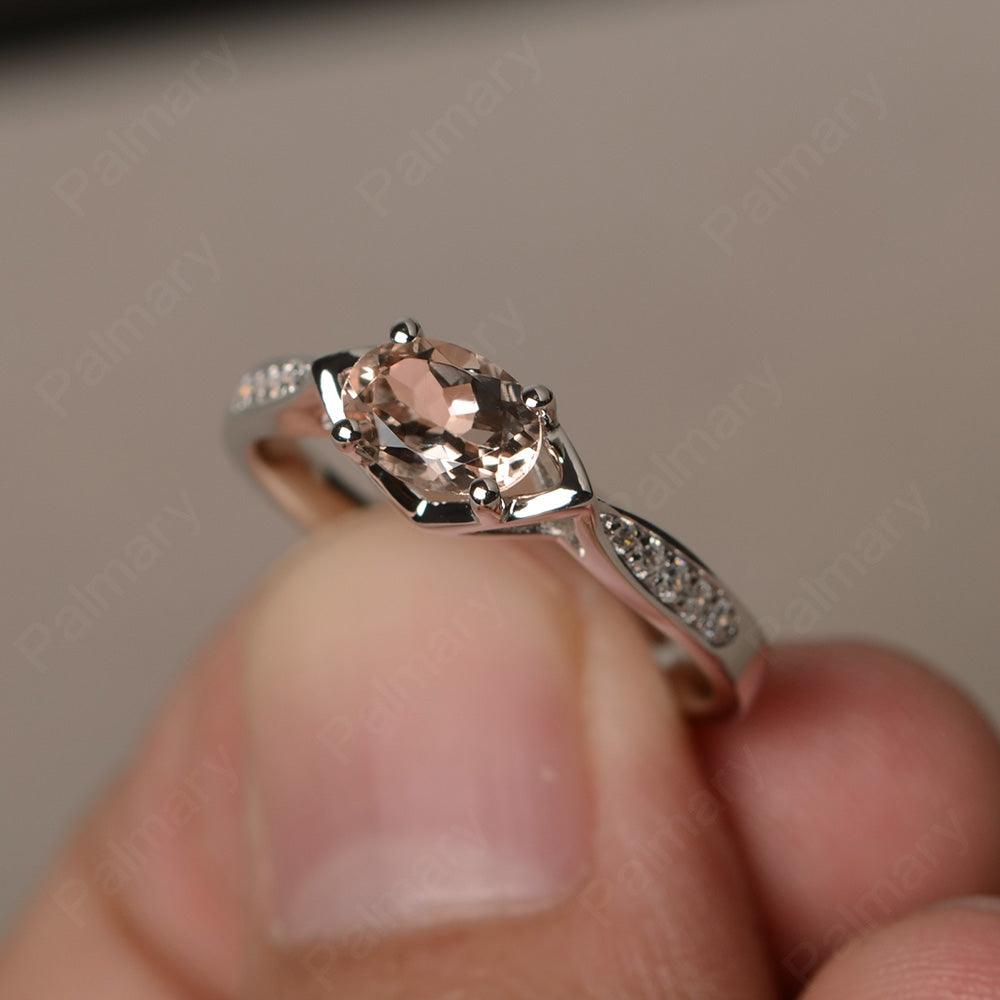 East West Oval Cut Morganite Wedding Ring - Palmary