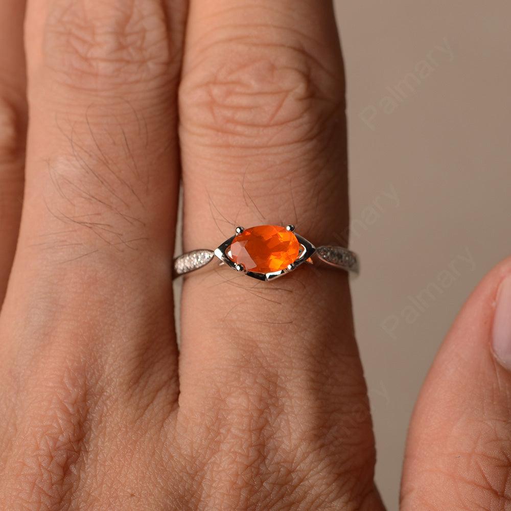 East West Oval Cut Opal Wedding Ring - Palmary