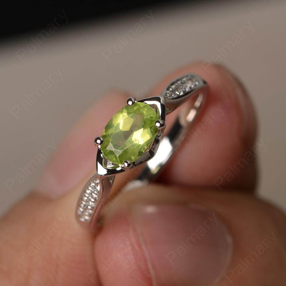 East West Oval Cut Peridot Wedding Ring - Palmary