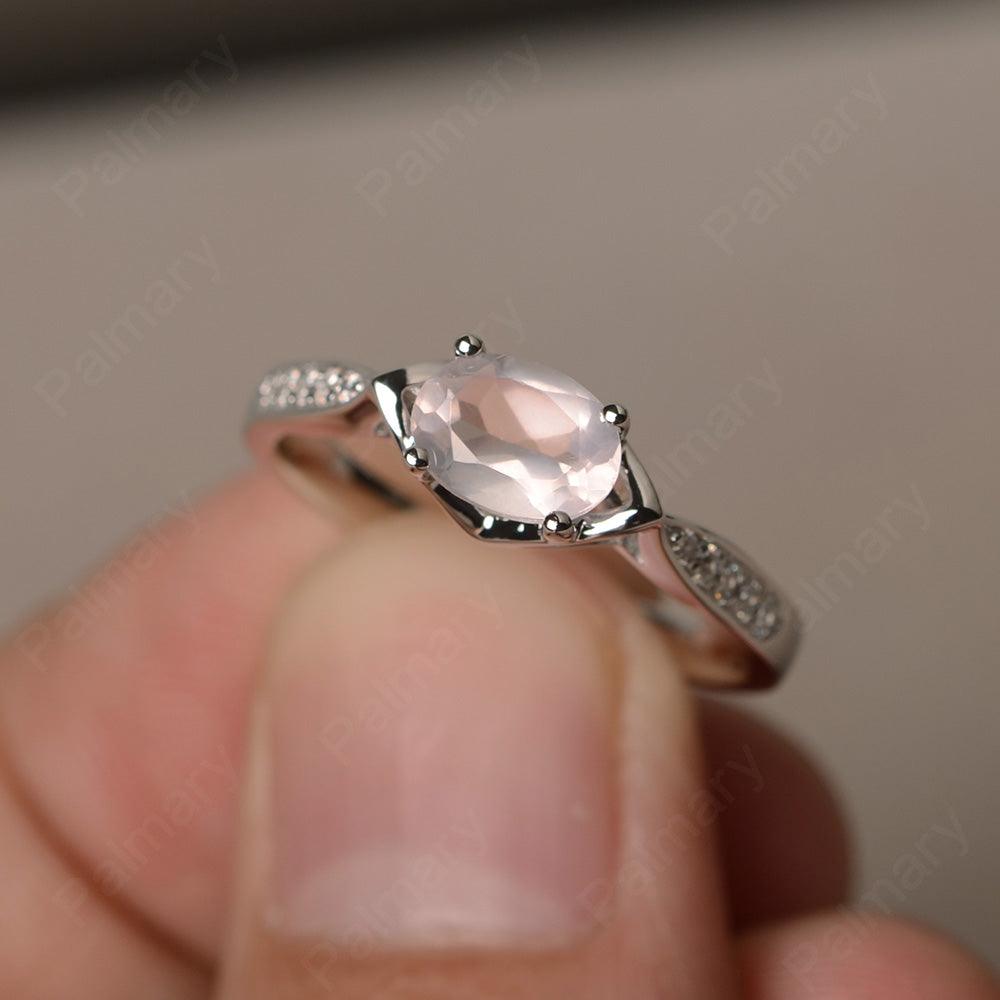 East West Oval Cut Rose Quartz Wedding Ring - Palmary