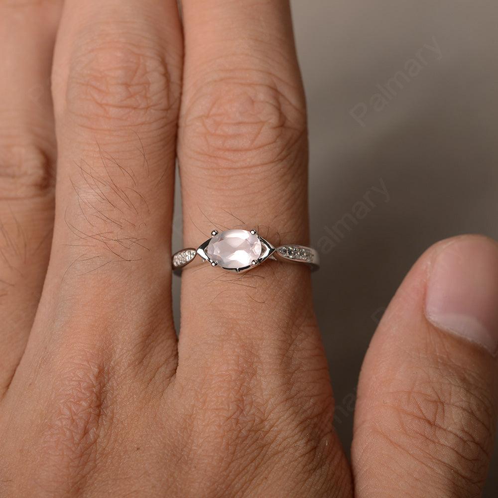 East West Oval Cut Rose Quartz Wedding Ring - Palmary