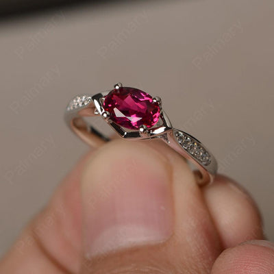 East West Oval Cut Ruby Wedding Ring - Palmary