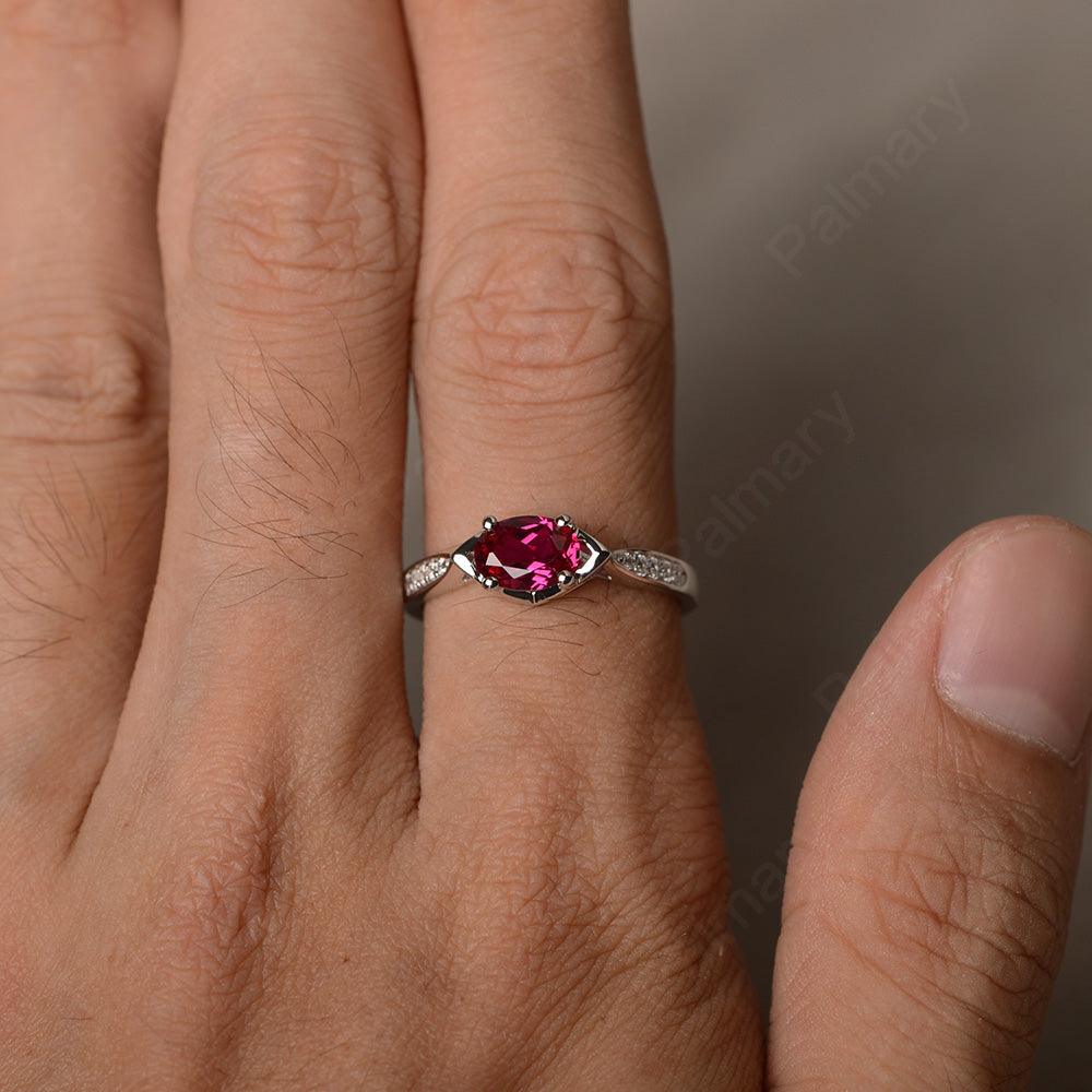 East West Oval Cut Ruby Wedding Ring - Palmary