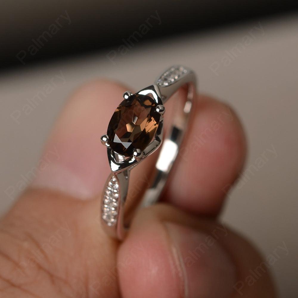 East West Oval Cut Smoky Quartz  Wedding Ring - Palmary