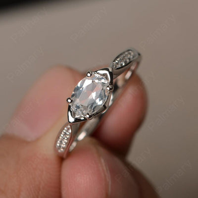 East West Oval Cut White Topaz Wedding Ring - Palmary