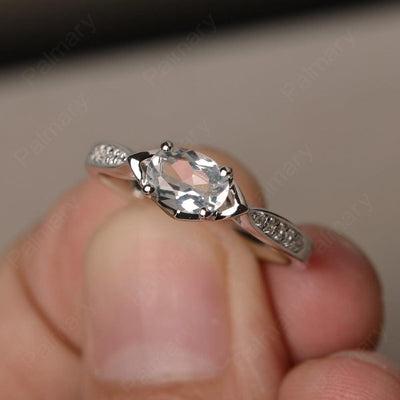 East West Oval Cut White Topaz Wedding Ring - Palmary