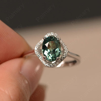 Oval Cut Green Sapphire Flower Ring - Palmary