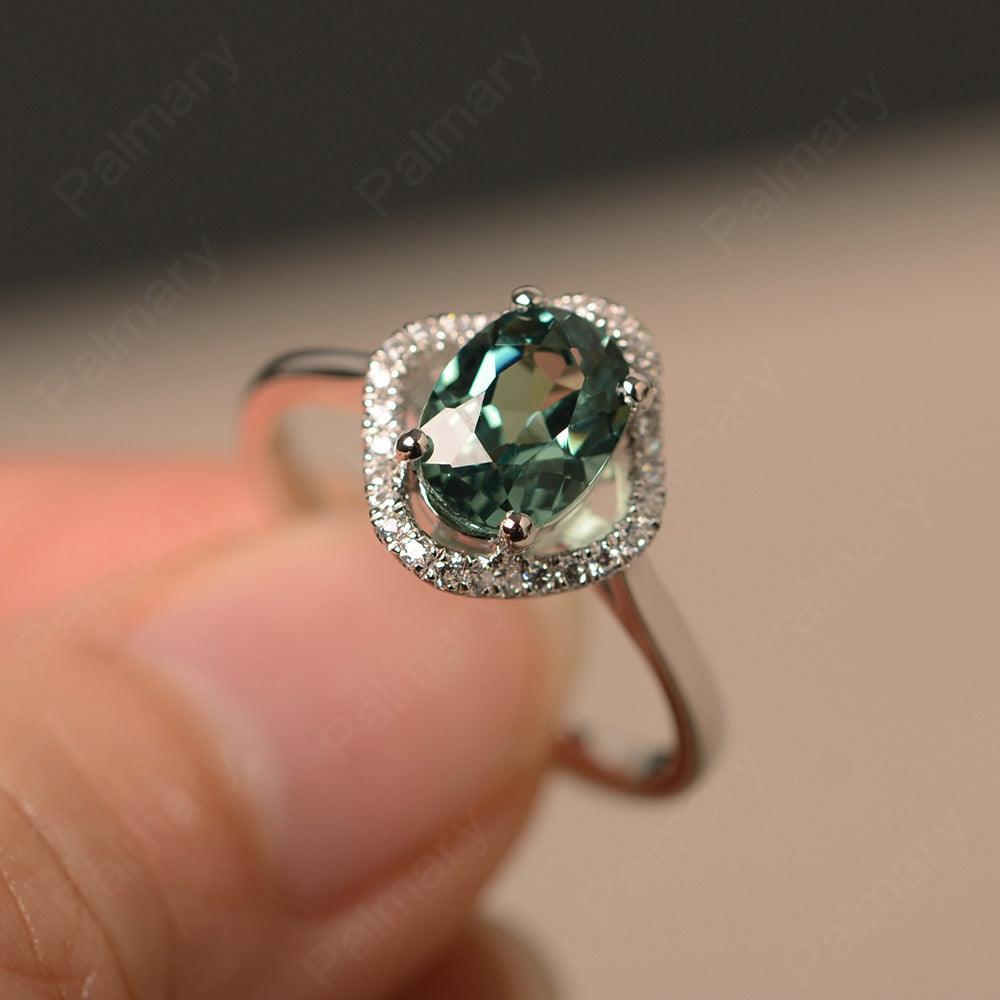 Oval Cut Green Sapphire Flower Ring - Palmary