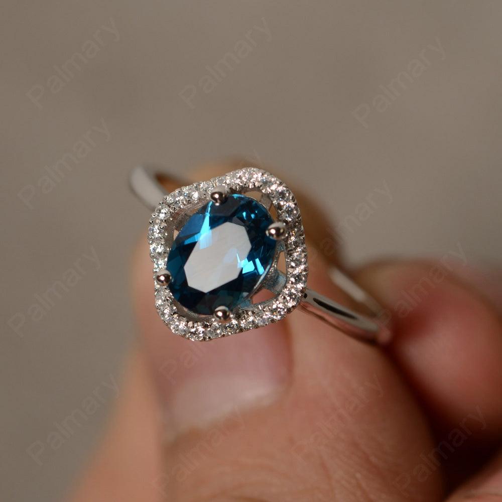 Oval Cut London Blue Topaz Flower Ring - Palmary