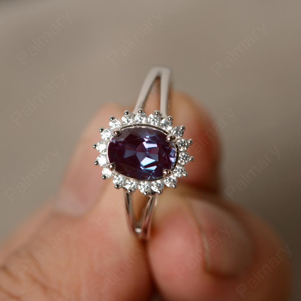 Split Shank Alexandrite Halo Ring - Palmary