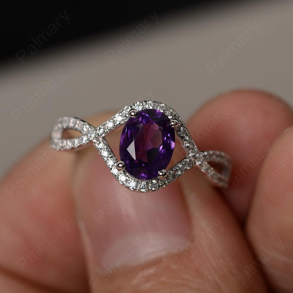 Twisted Band Oval Amethyst Rings - Palmary