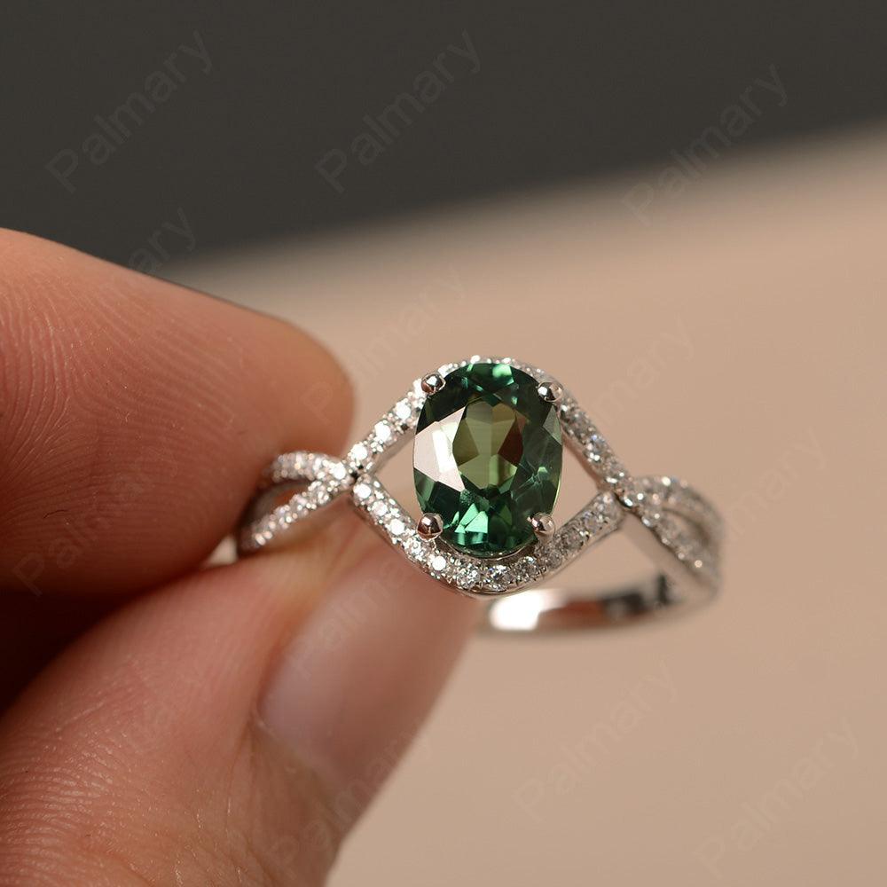 Twisted Band Oval Green Sapphire Rings - Palmary