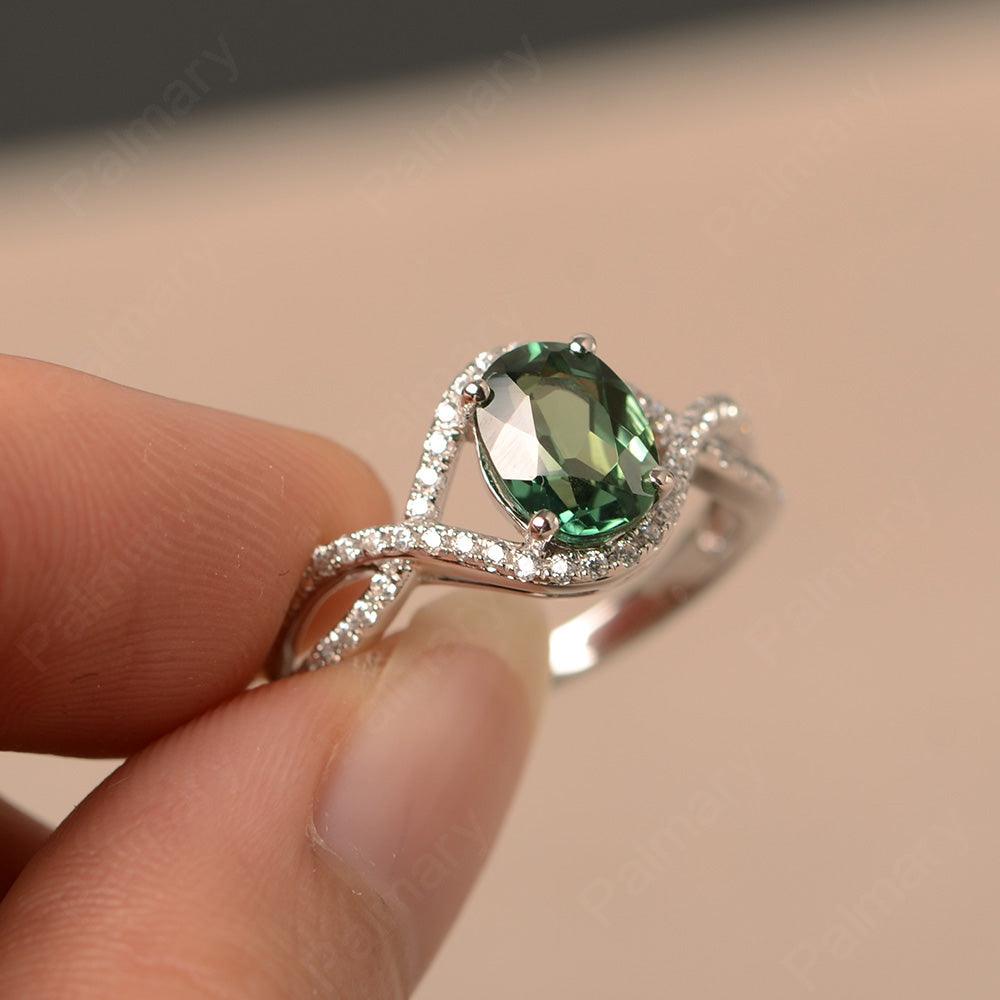 Twisted Band Oval Green Sapphire Rings - Palmary