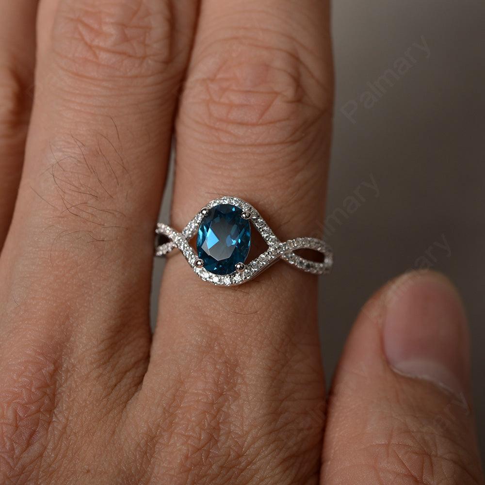 Twisted Band Oval London Blue Topaz Rings - Palmary