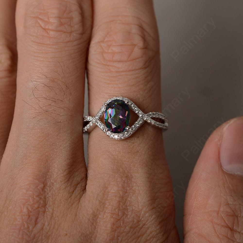 Twisted Band Oval Mystic Topaz Rings - Palmary