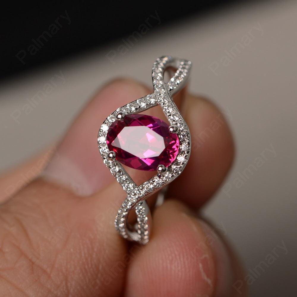 Twisted Band Oval Ruby Rings - Palmary