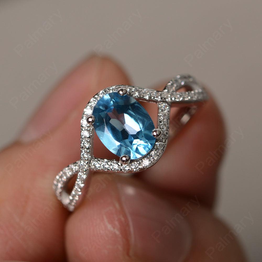 Twisted Band Oval Swiss Blue Topaz Rings - Palmary