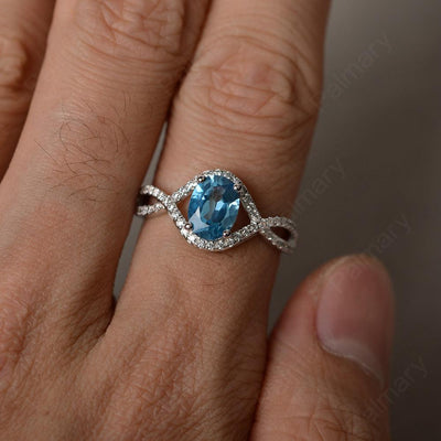 Twisted Band Oval Swiss Blue Topaz Rings - Palmary