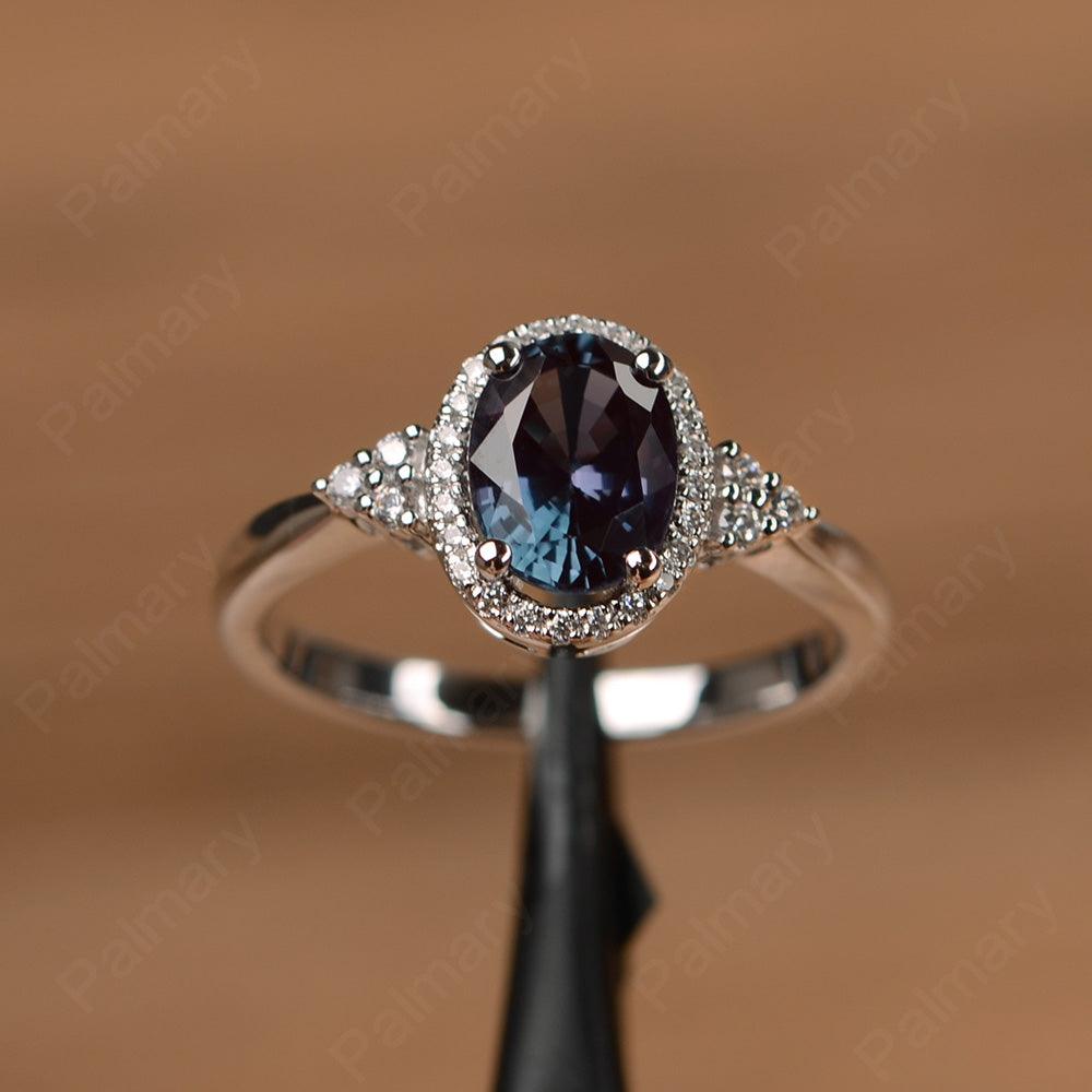 Oval Cut Alexandrite Halo Engagement Rings - Palmary