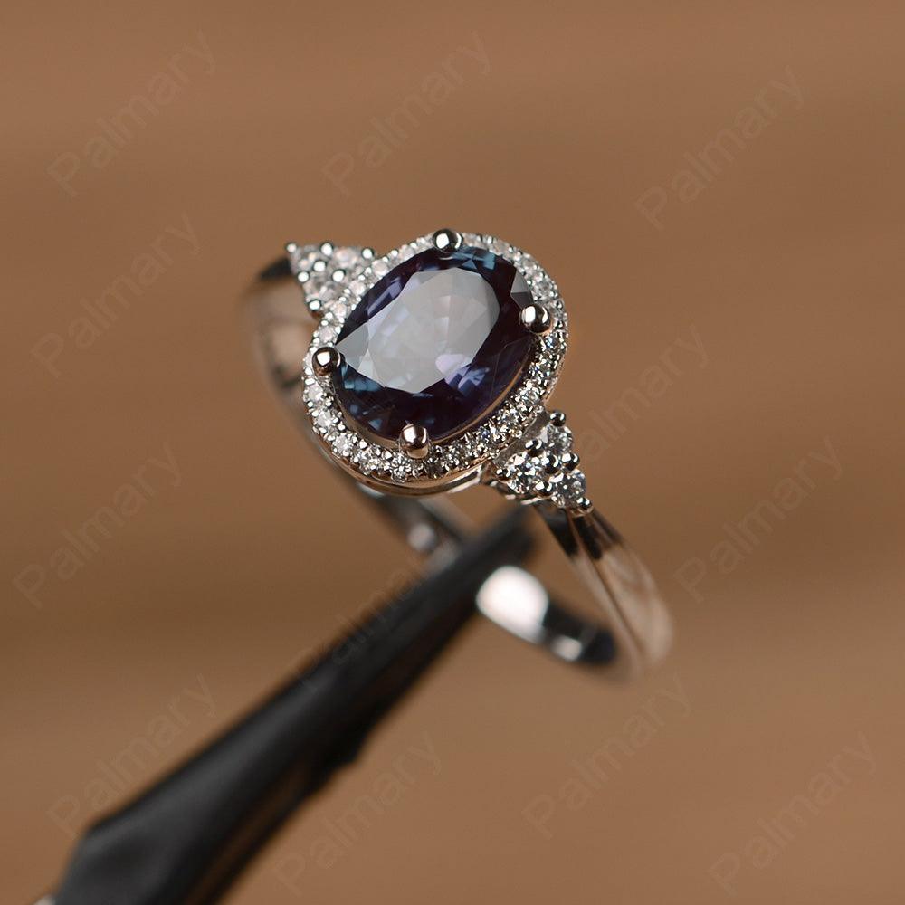 Oval Cut Alexandrite Halo Engagement Rings - Palmary