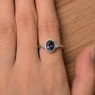 Oval Cut Alexandrite Halo Engagement Rings - Palmary