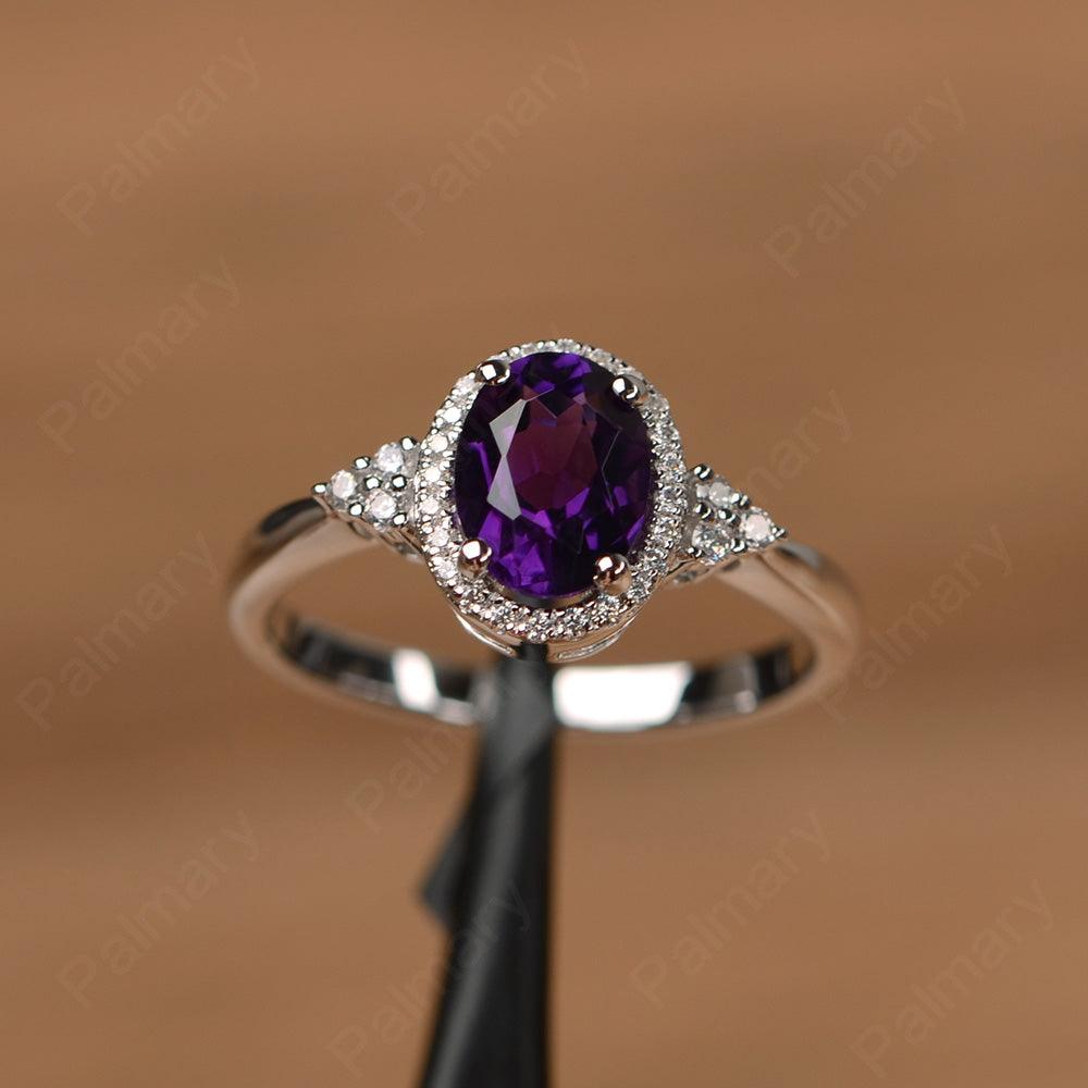 Oval Cut Amethyst Halo Engagement Rings - Palmary